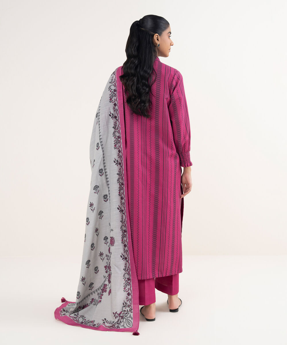 Women's Unstitched Lawn Printed Pink 3 Piece Suit