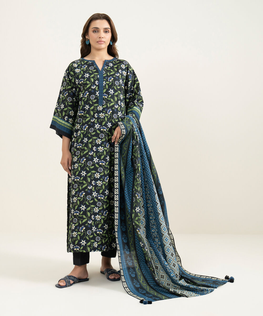 Women's Three Piece Multi Arabic Khaddar Printed Suit
