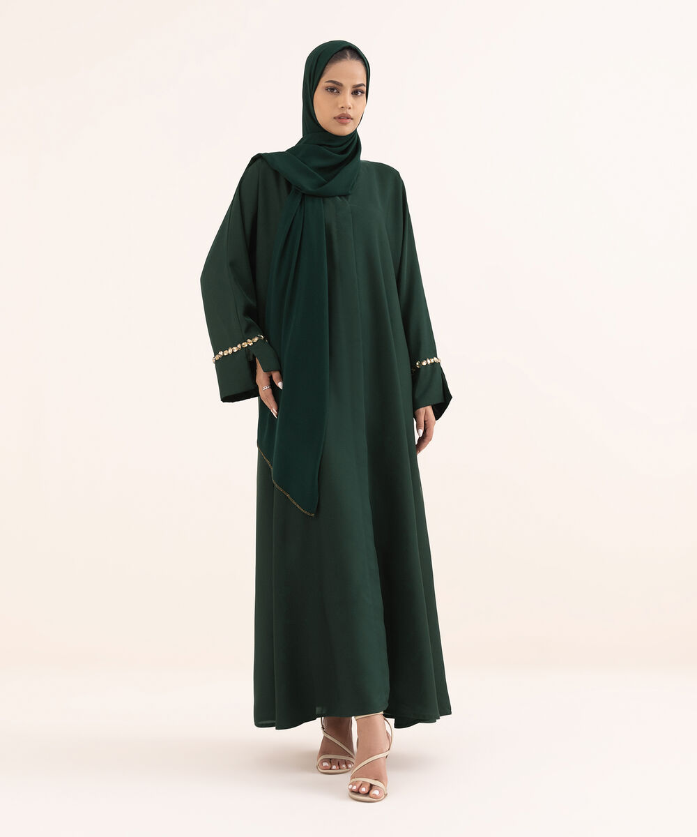 Women's Green Nida Abaya Set