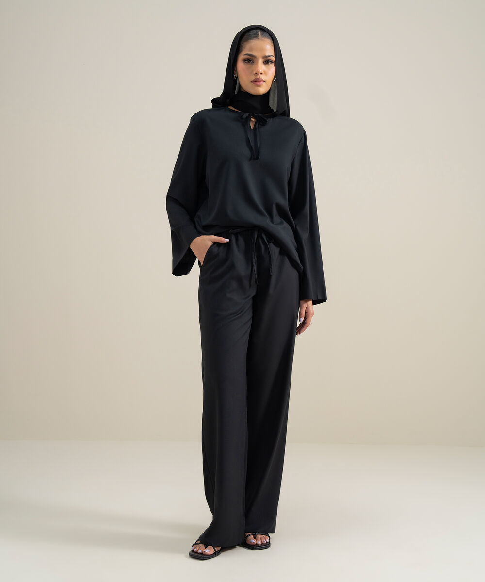 Women's Polyester Black Modest Trousers