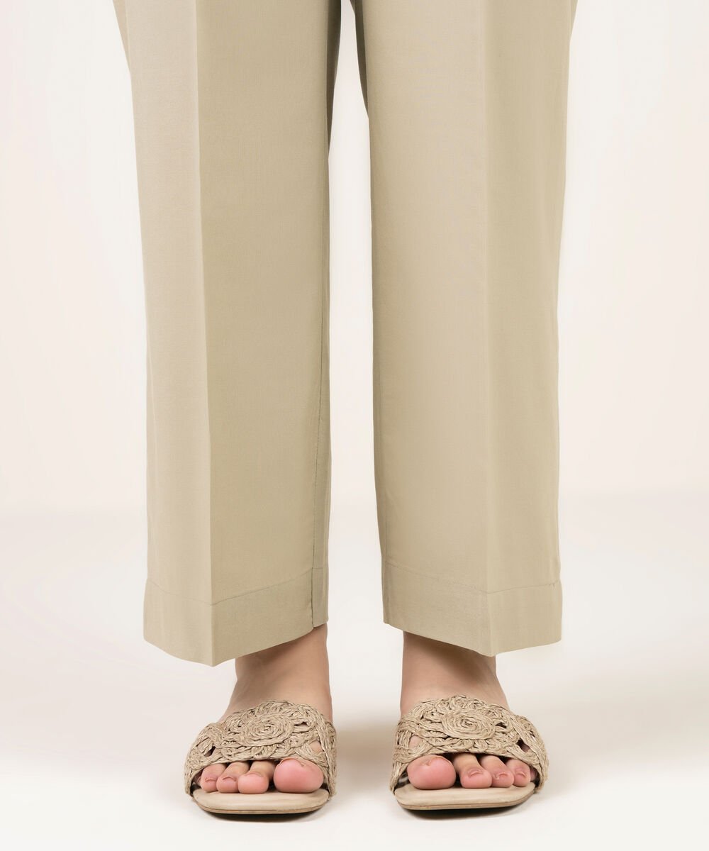 Women's RTW Cotton Viscose Solid Grey Straight Pants