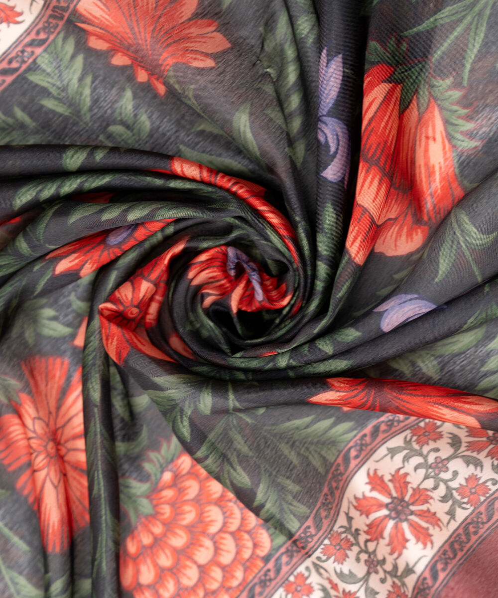 Textured Silk Black Printed Dupatta