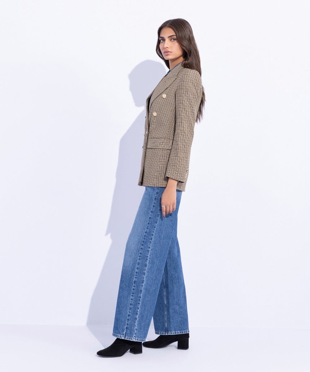 Woman - Brown Plaid Double Breasted Blazer
