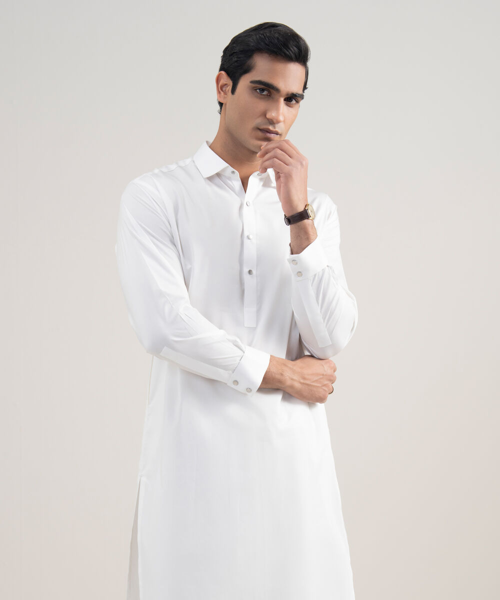 Men's Stitched Luxury Giza Cotton Off White Suit