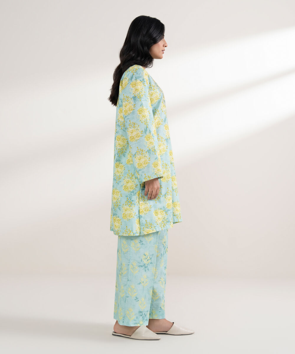 Women's RTW Light Khaddar Embroidered Blue Straight Shirt