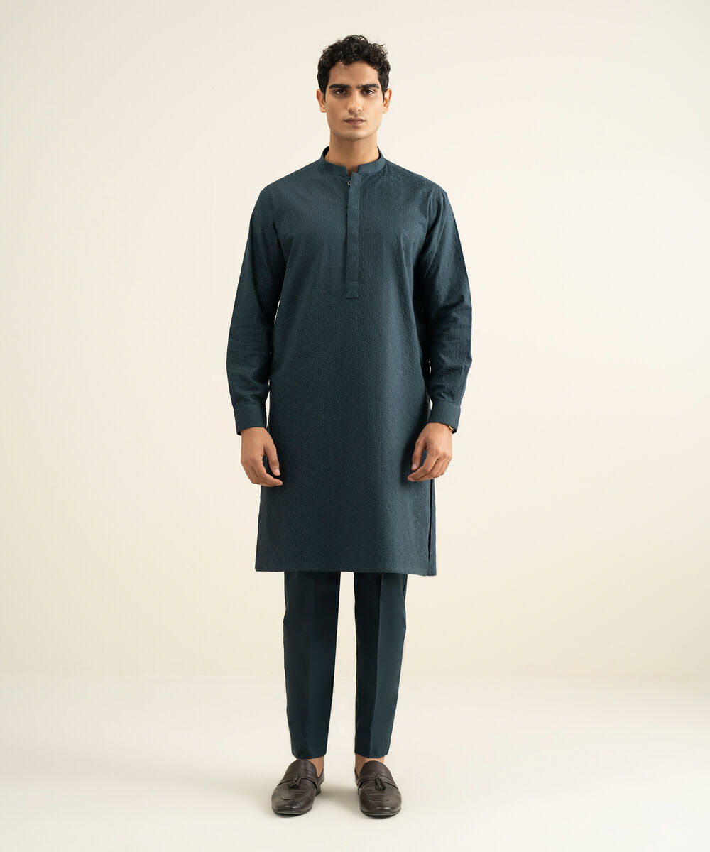 Men's teal 100% Cotton Kurta Trouser