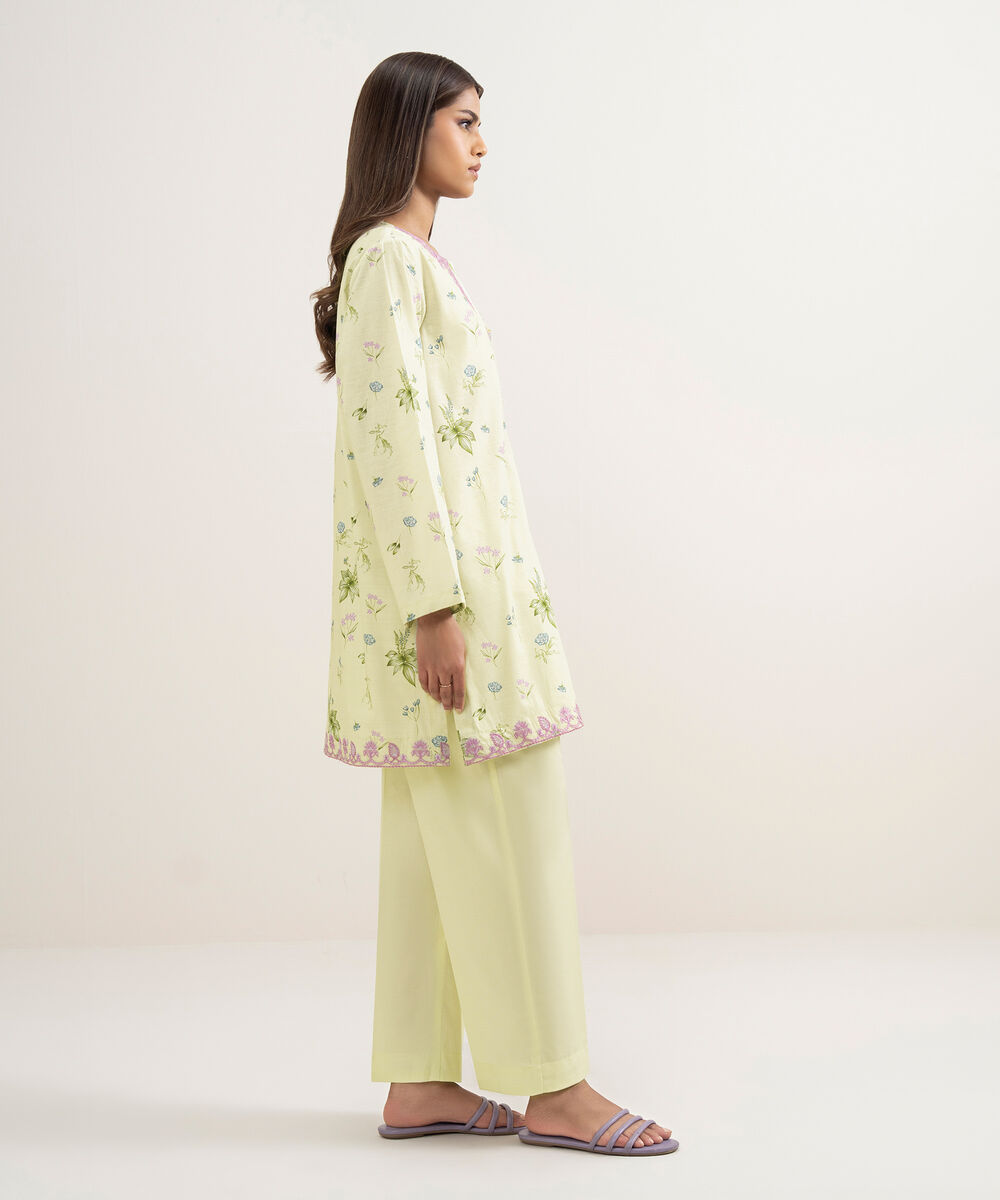 Women's RTW Cambric Embroidered Mint Green Straight Shirt