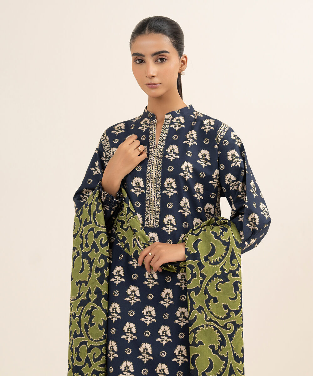 Women's Unstitched Cotton Printed Multi 3 Piece Suit