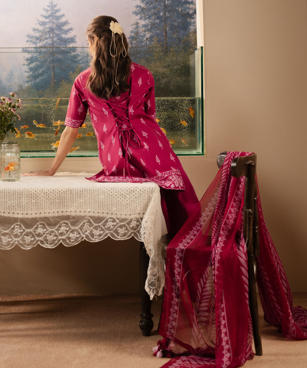 Women's Unstitched Cotton Embroidered Pink