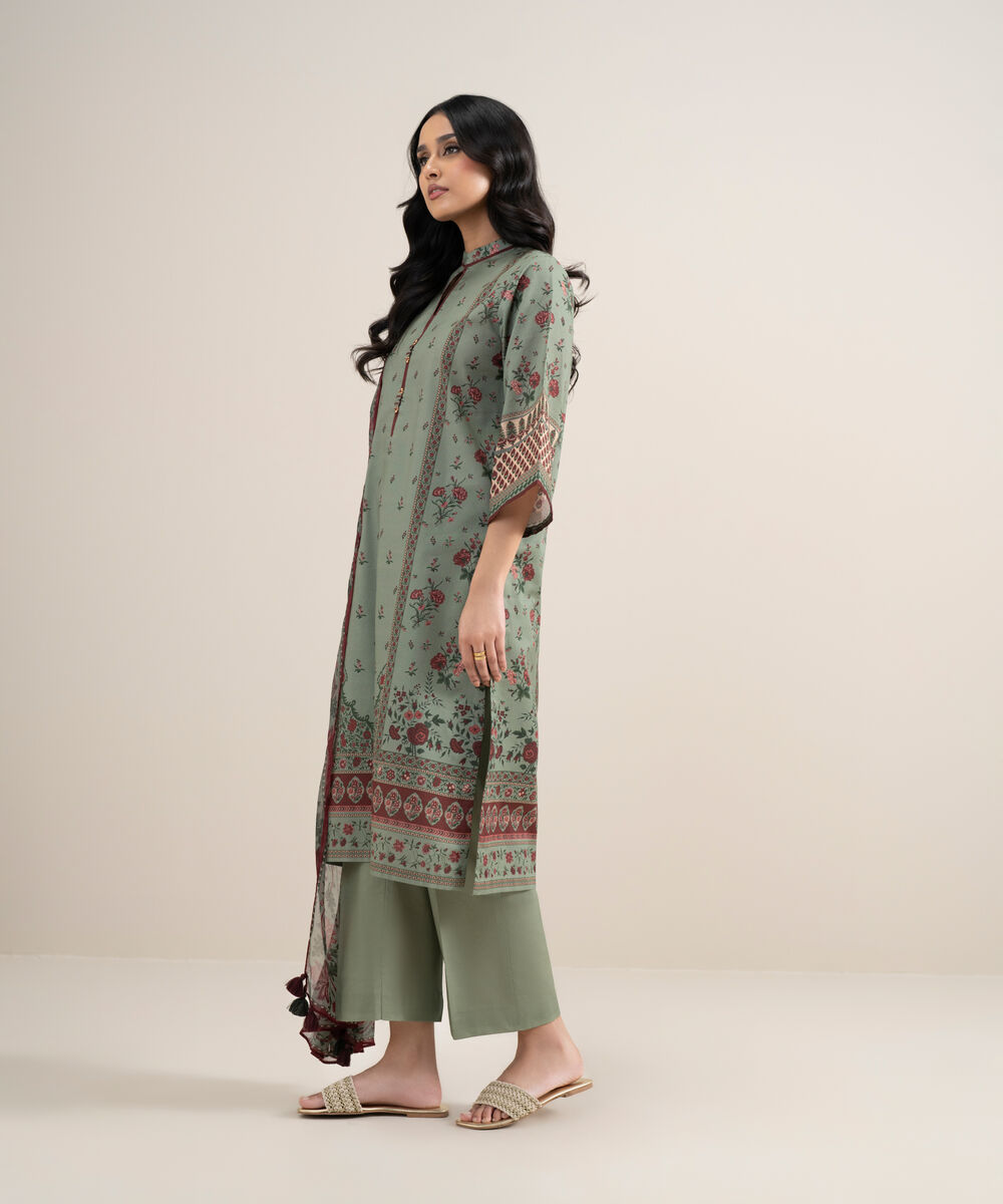 Women's Unstitched Lawn Printed Sage Green 3 Piece Suit