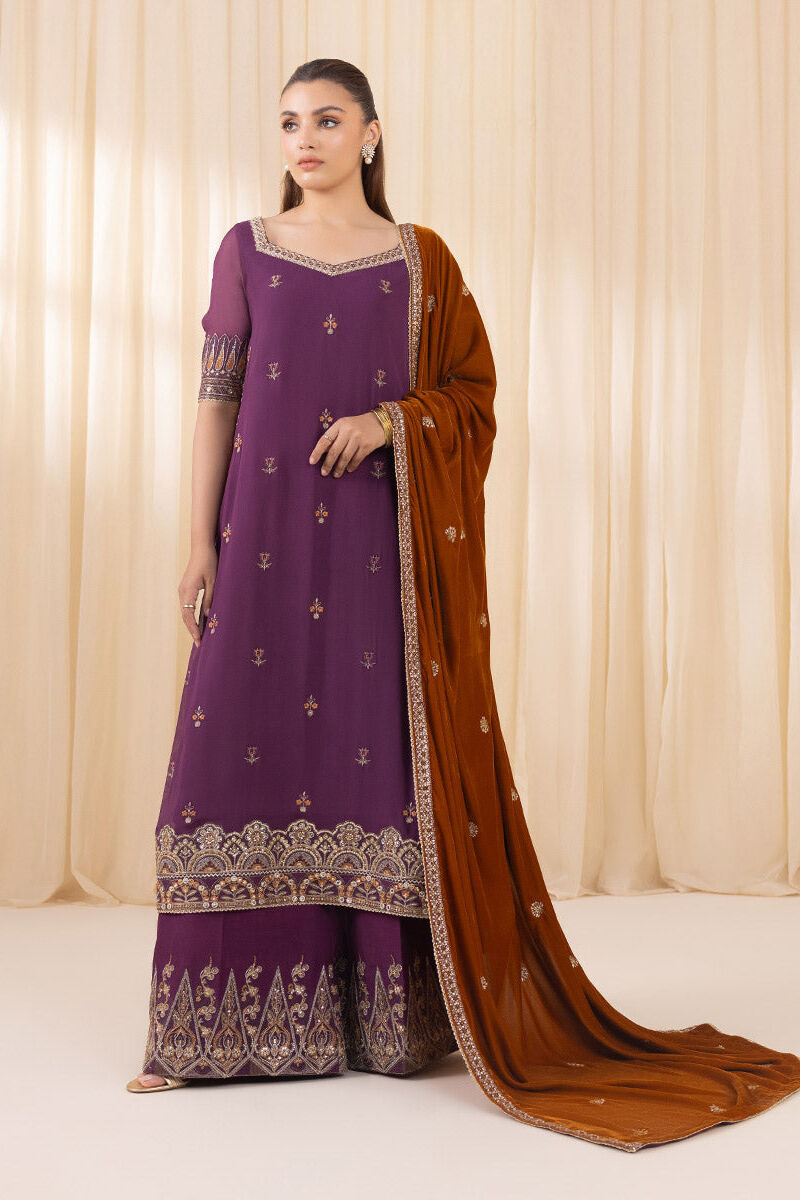 3 Piece - Embroidered Chiffon Suit