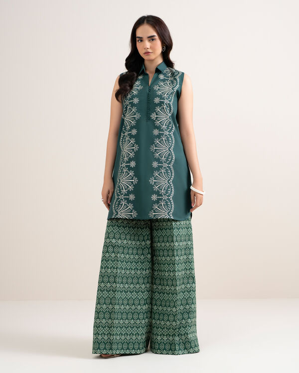 2 Piece - Embroidered Cotton Suit