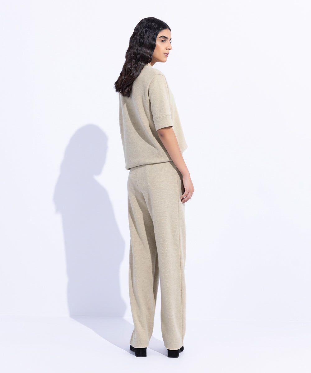 Woman - Off White Ribbed Straight Trousers