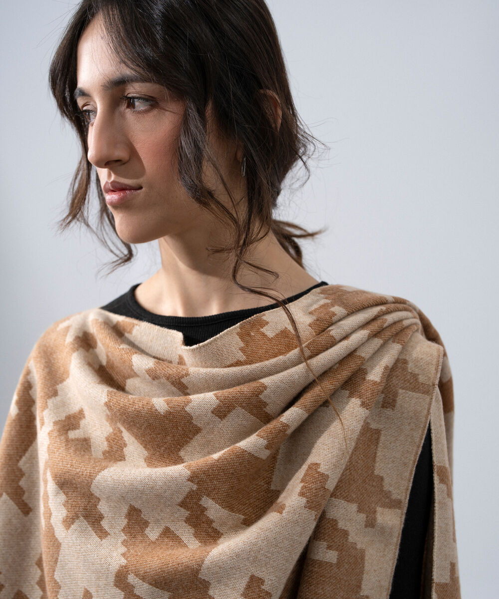 Women's Western Wear Light Brown Polyester Houndstooth Cape Shawl