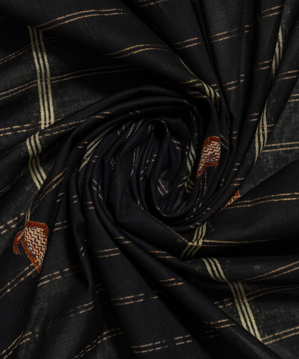 Zari Cotton Printed Black Dupatta