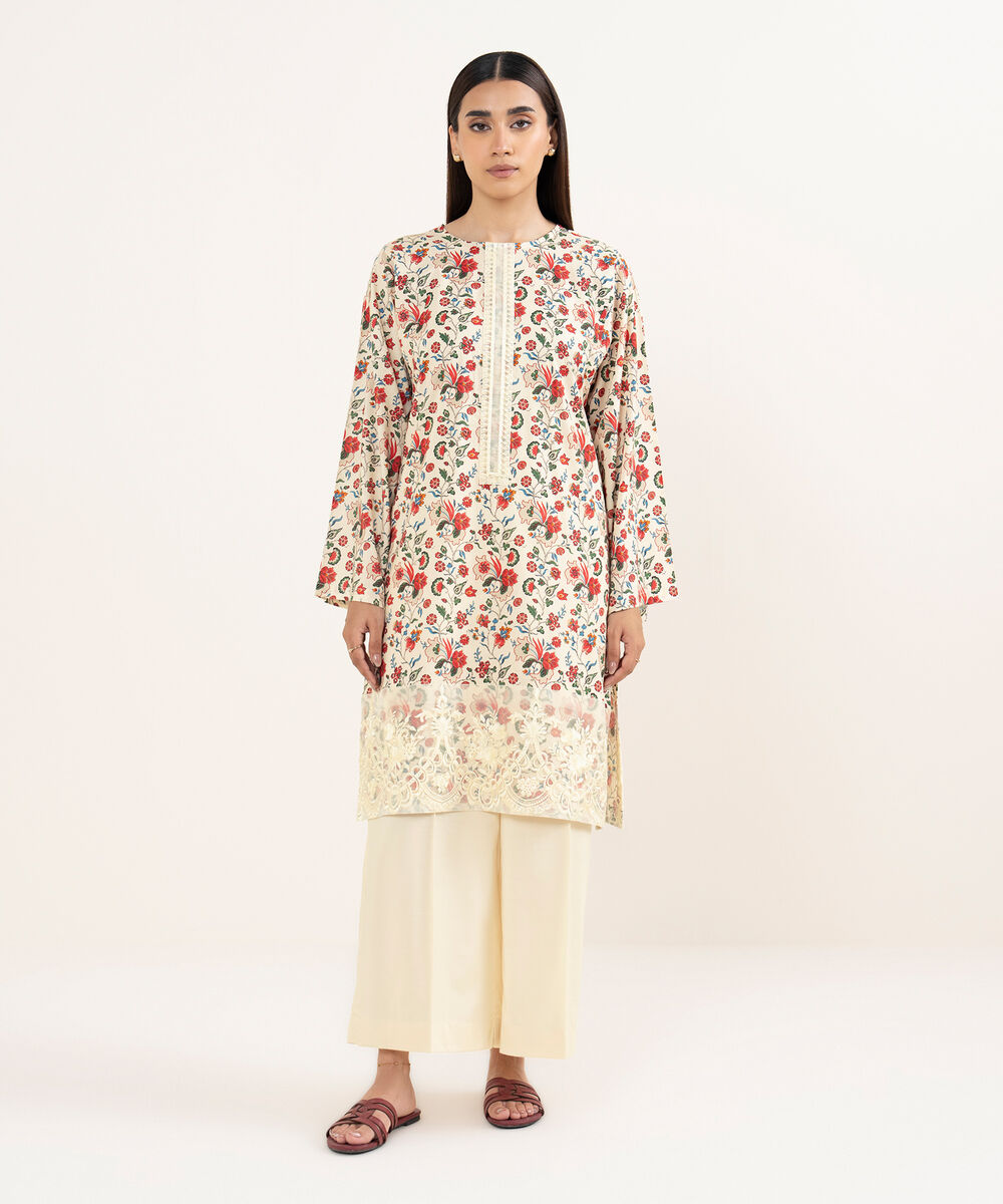 Women's RTW Lawn Multi Embroidered A-Line Shirt