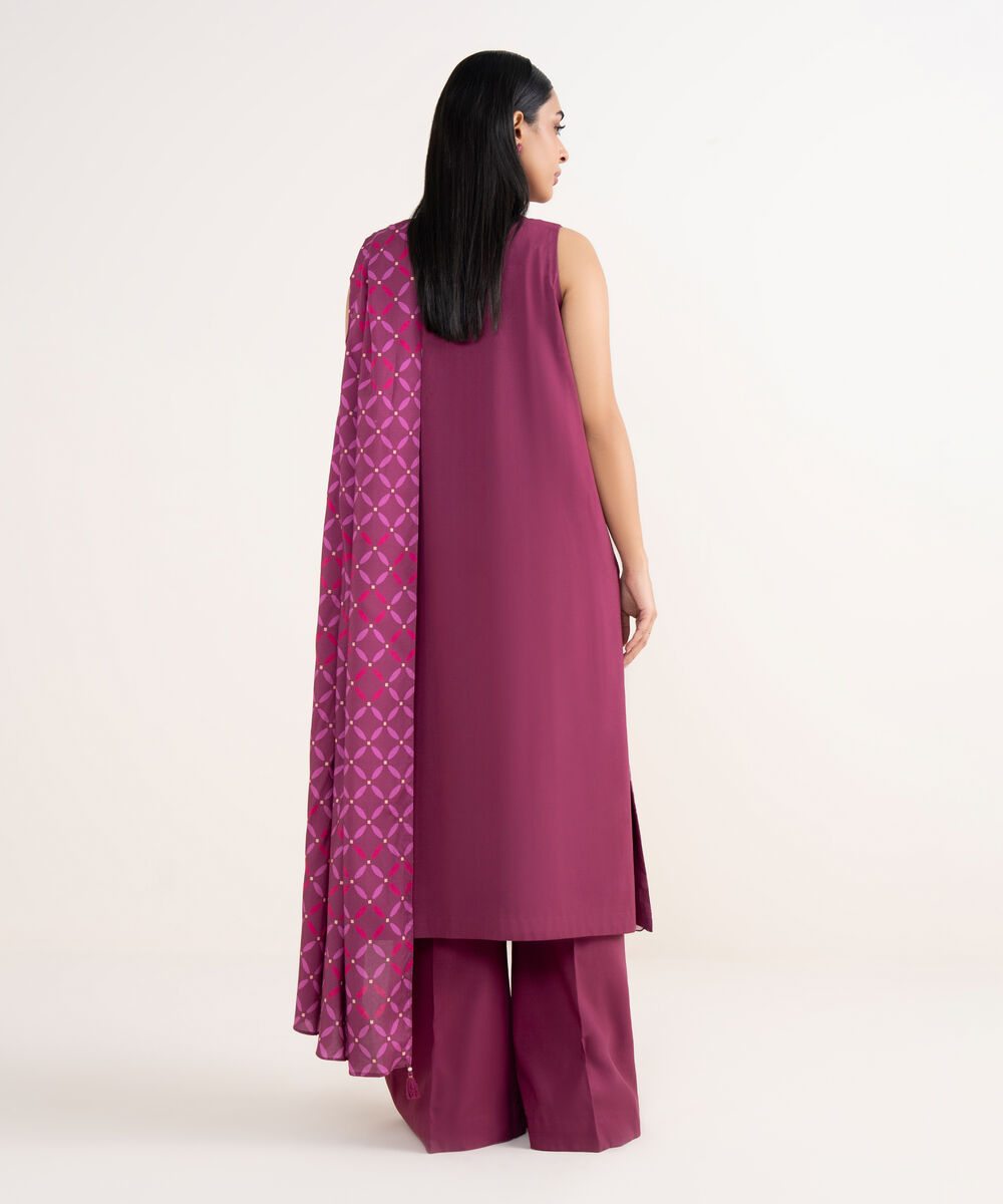 Women's Unstitched Linen Embroidered Pink 3 Piece Suit