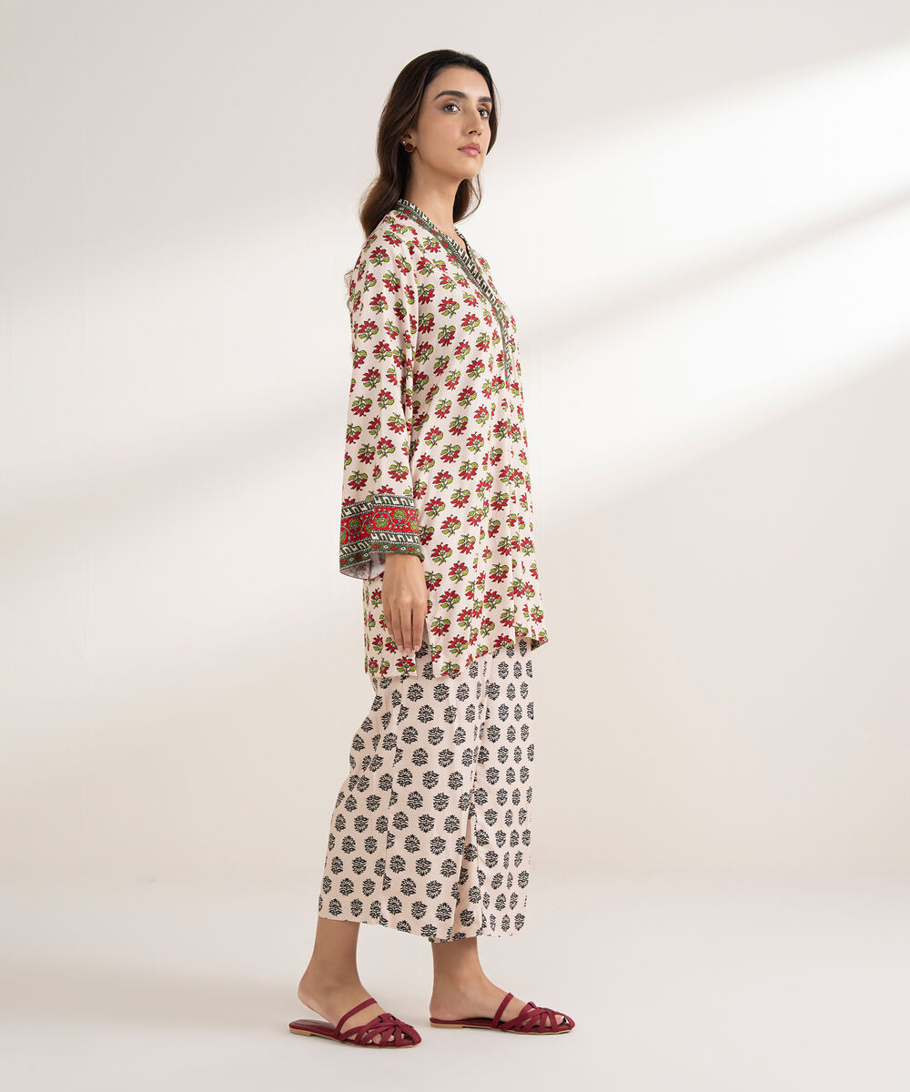 Women's RTW Arabic Dobby Printed Straight Off White Shirt