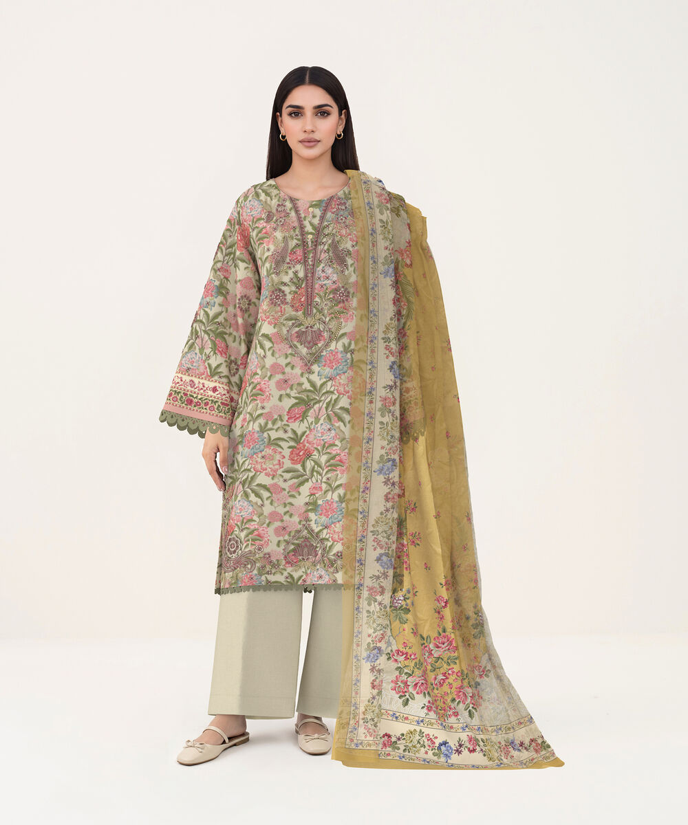 Women's Unstitched Lawn Multi Embroidered 3 Piece Suit