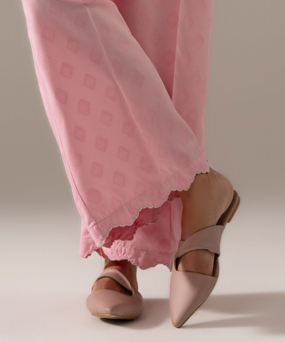 Women's RTW Poly Viscose Jacquard Solid Pink Culottes