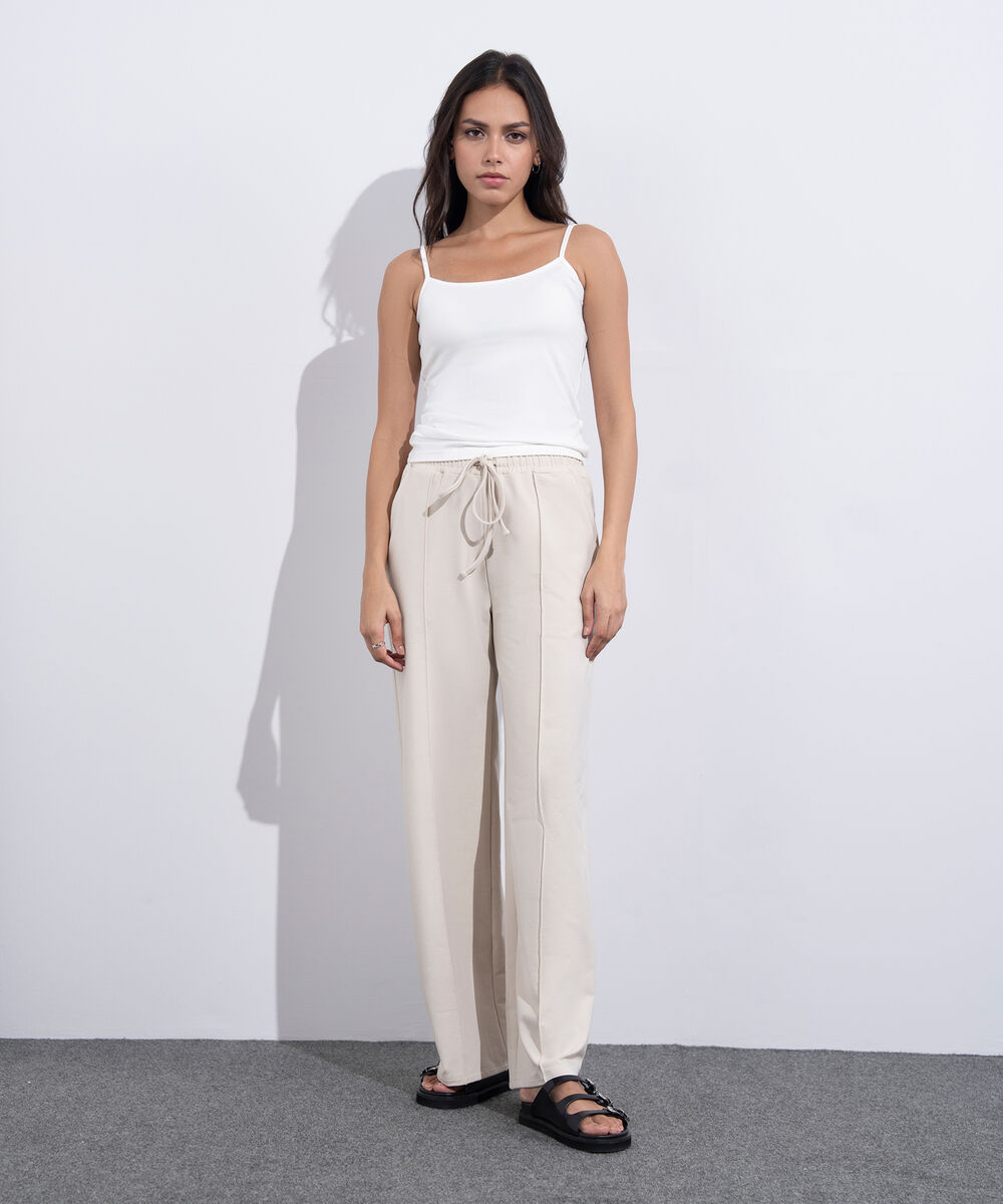 Women's Western Wear Beige Pull On Summer Terry Trousers