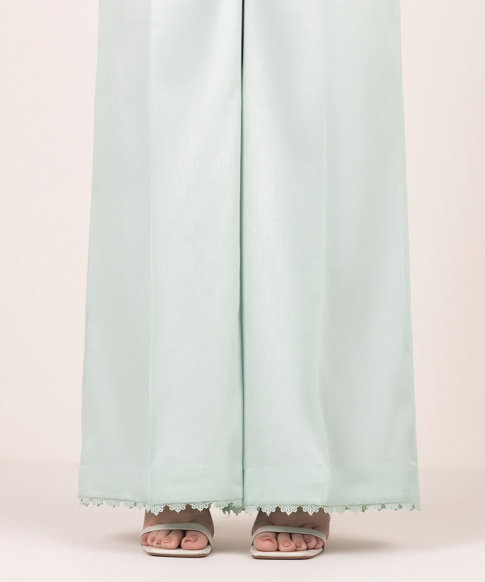 Women's RTW Cambric Solid Blue Flared Pants