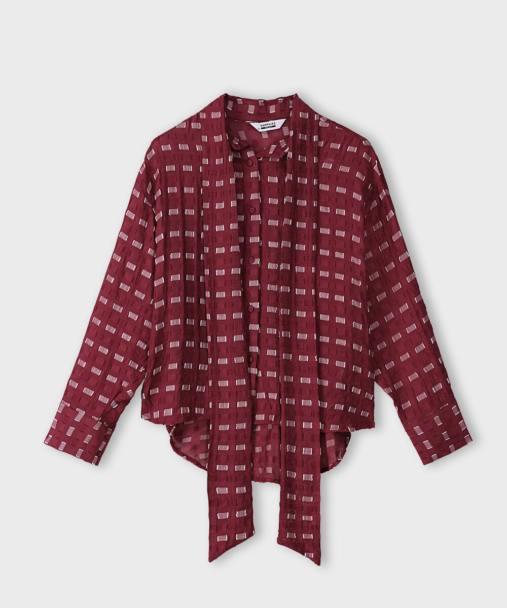 Women's Western Wear Red Textured Shirt With Knot Detail