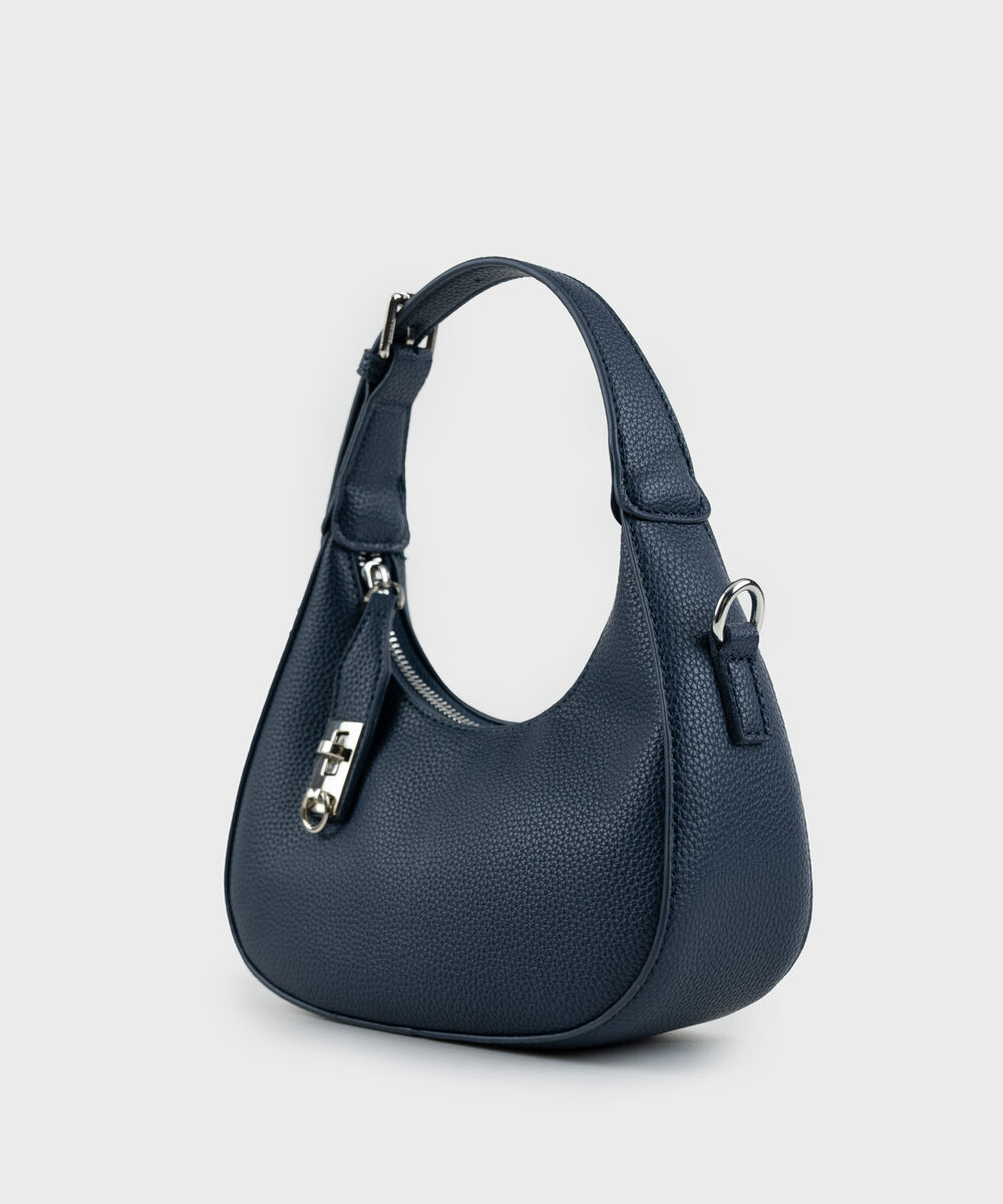 Women's Dark Blue Short Handle Bag With Zip Clouser
