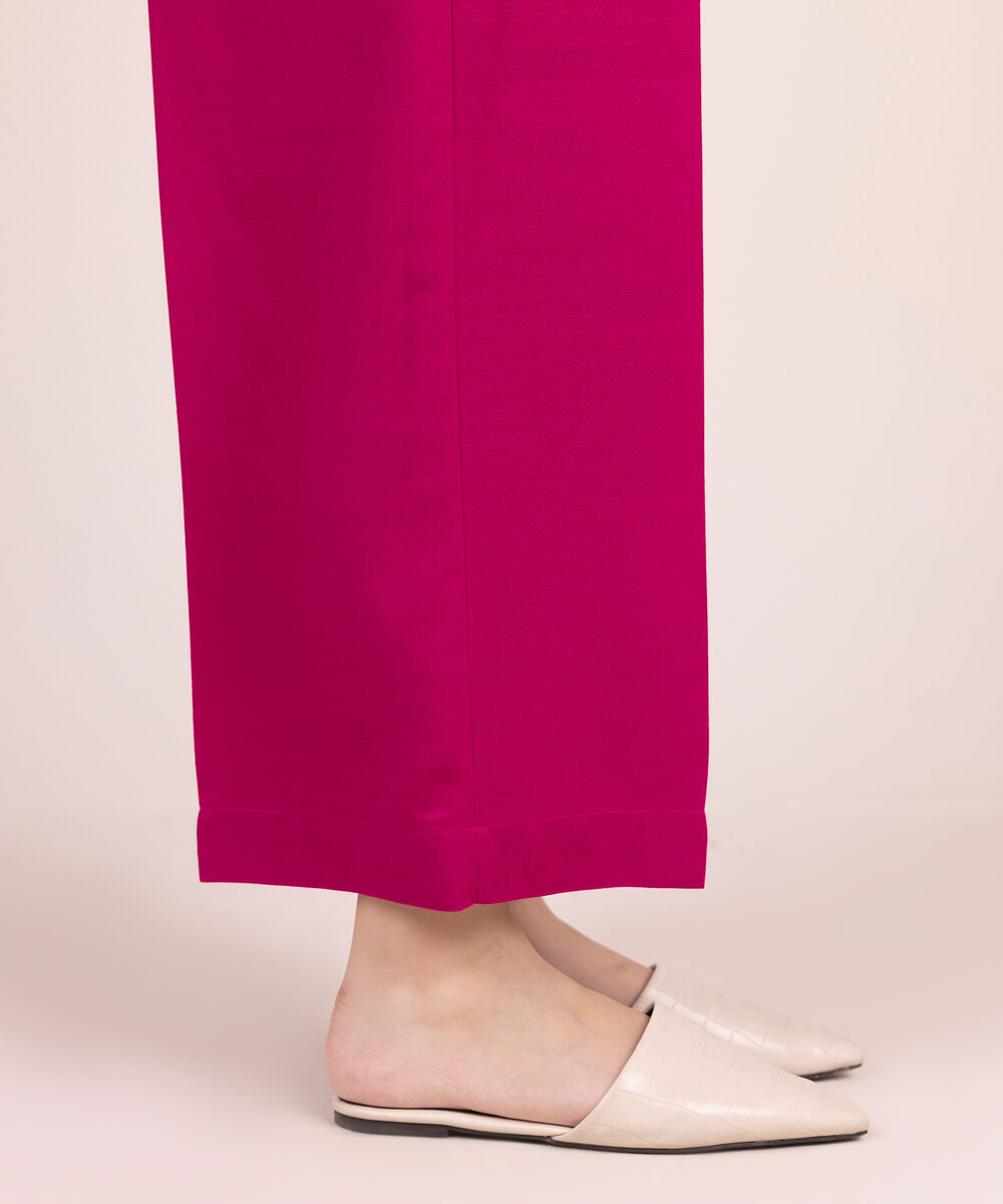 Women's RTW Textured Viscose Solid Pink Culottes