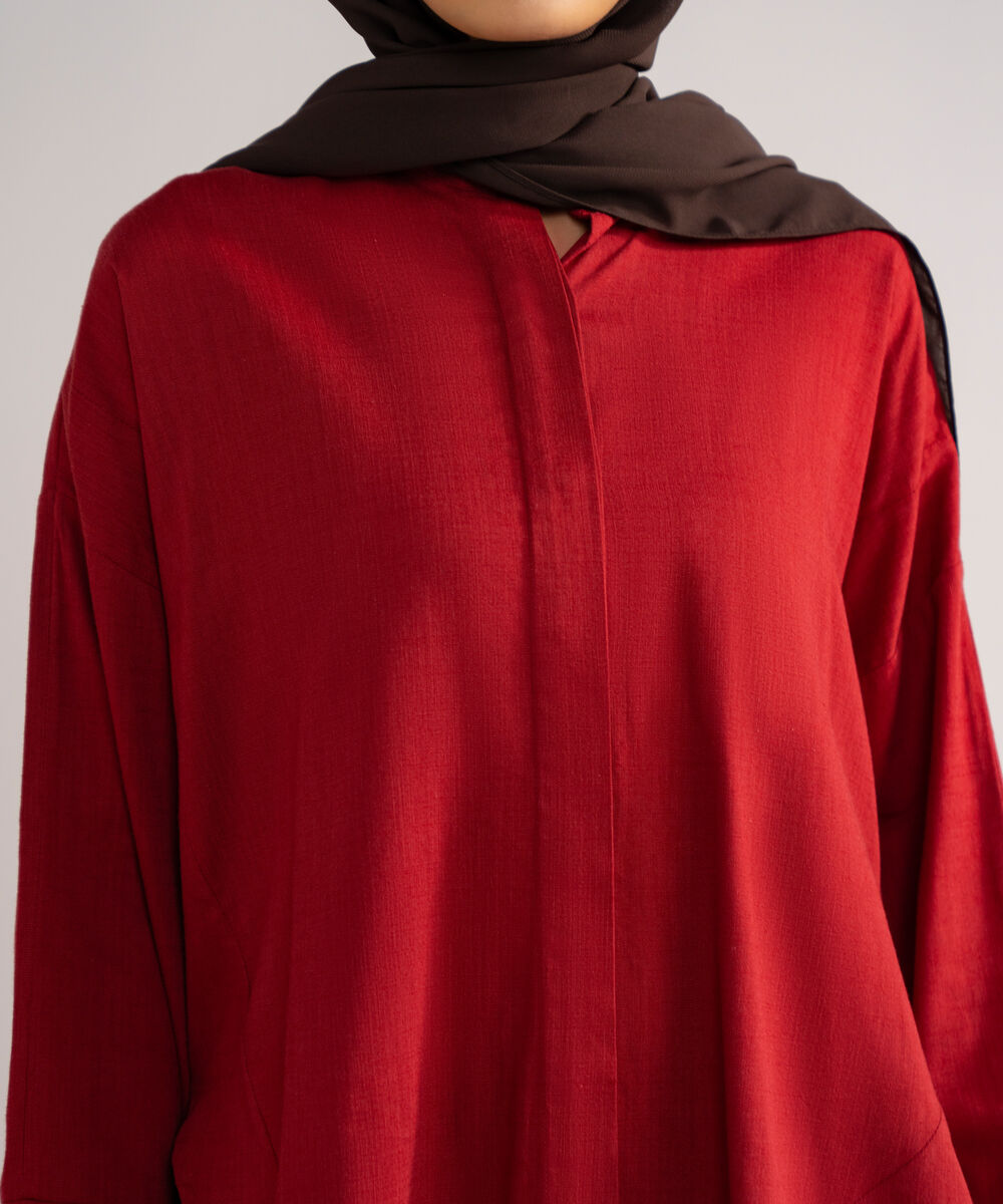 Women's Burnt Red Relaxed Fit Button Down