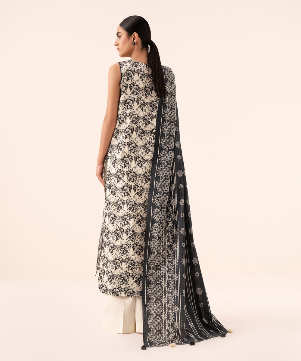 Women's Unstitched Cotton Embroidered Black 3 Piece Suit