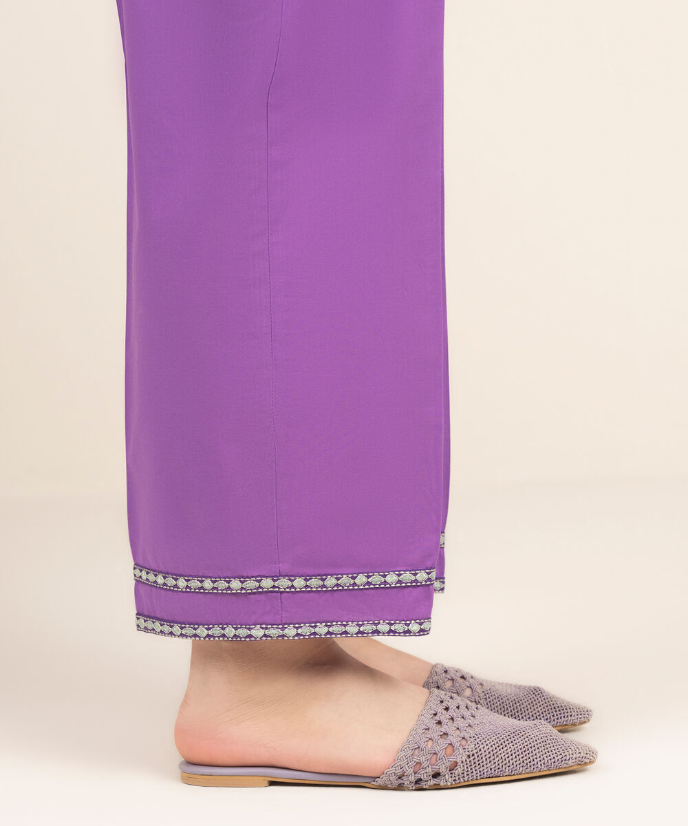 Women's RTW Cambric Embroidered Purple Straight Pants