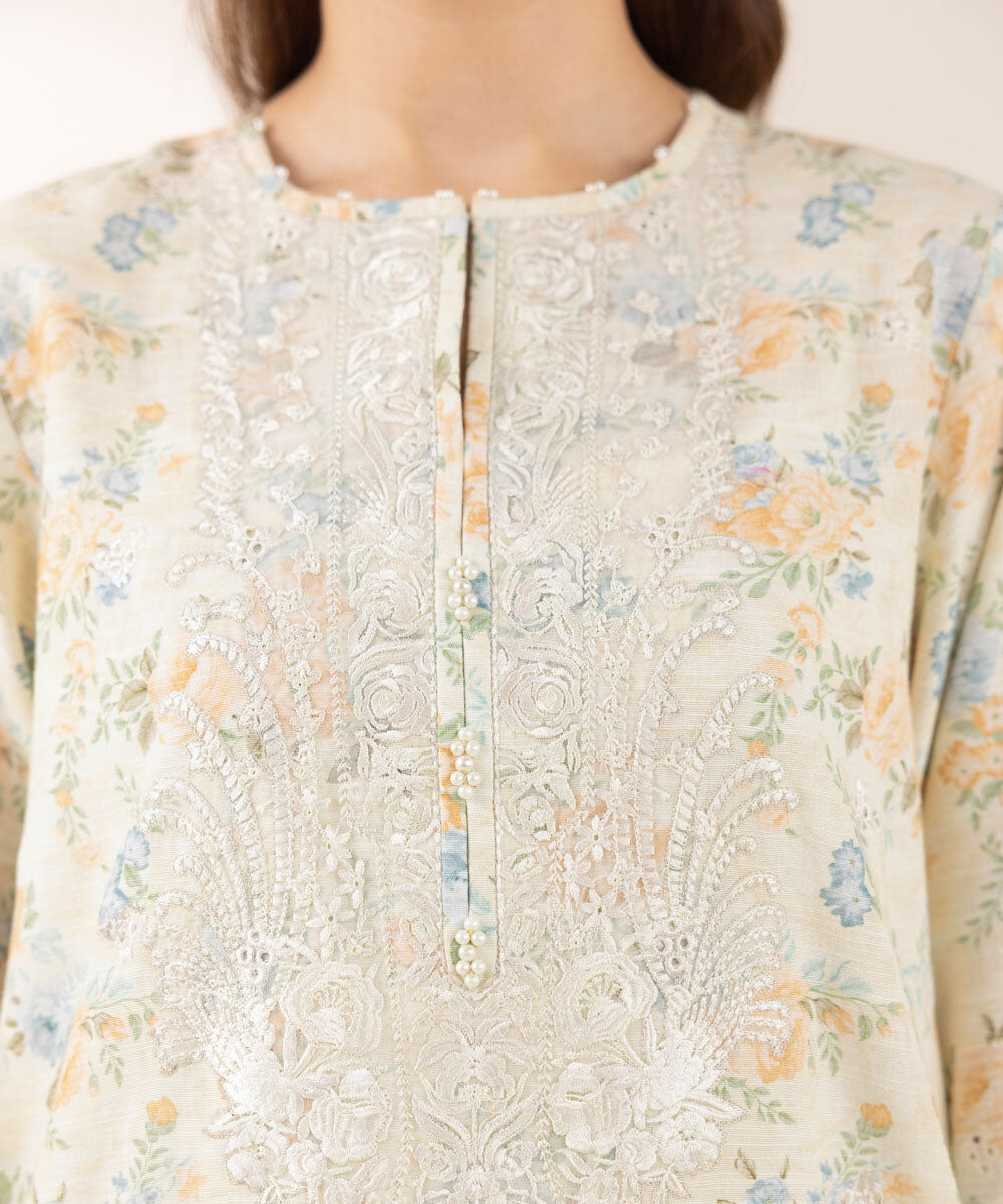 Woman - Off White Embroidered Khaddar Shirt