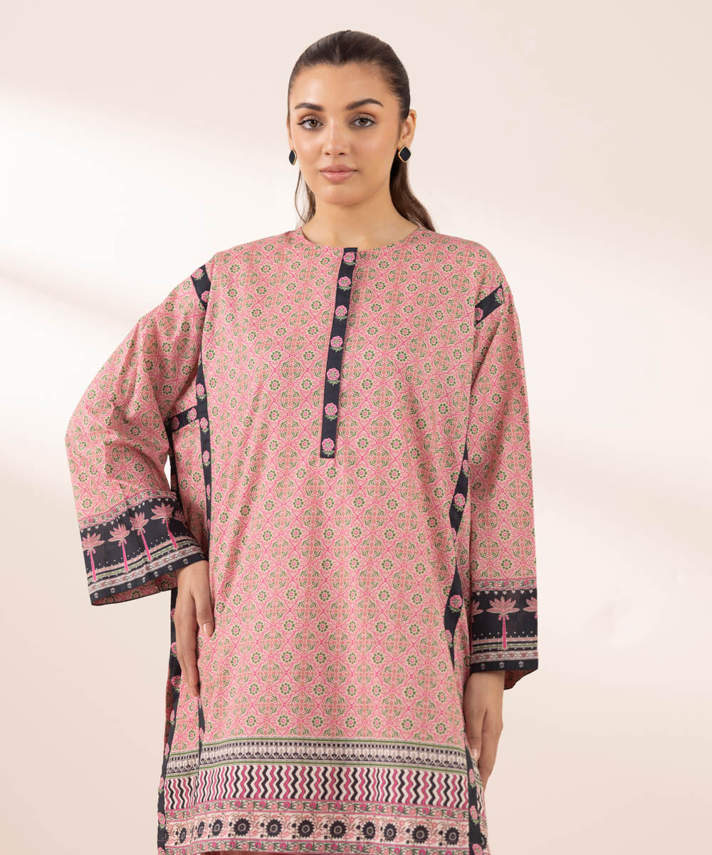 Women's RTW Lawn Pink Printed Boxy Shirt