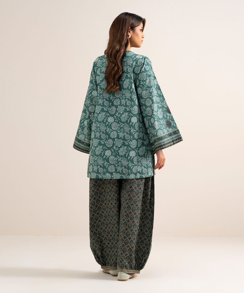 Women's Unstitched Cotton Printed Blue  2 Piece Suit