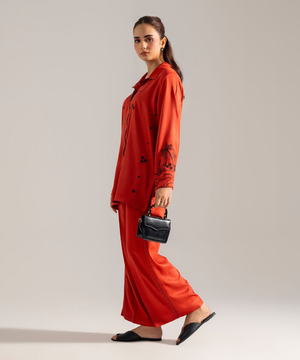 Women's RTW Solid Embroidered Rust Bedford Shirt