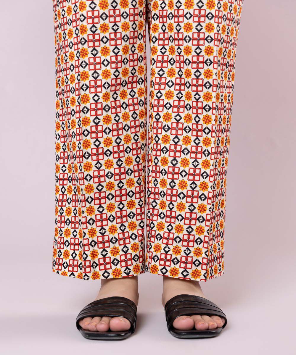 Women's Pret Cotton Viscose Printed Multi Straight Pants