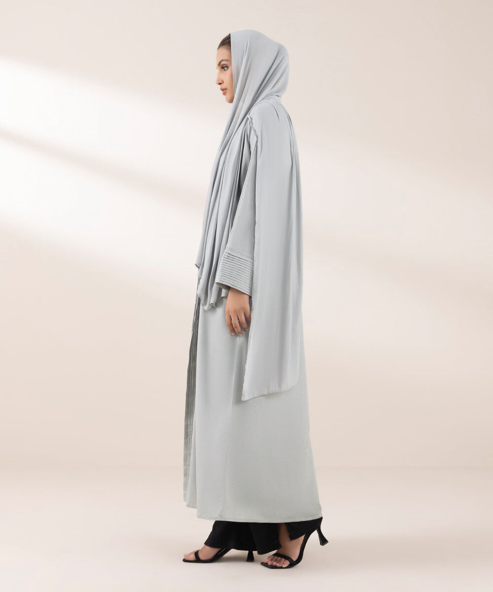 Woman - Grey Abaya Set with Pleat Detail