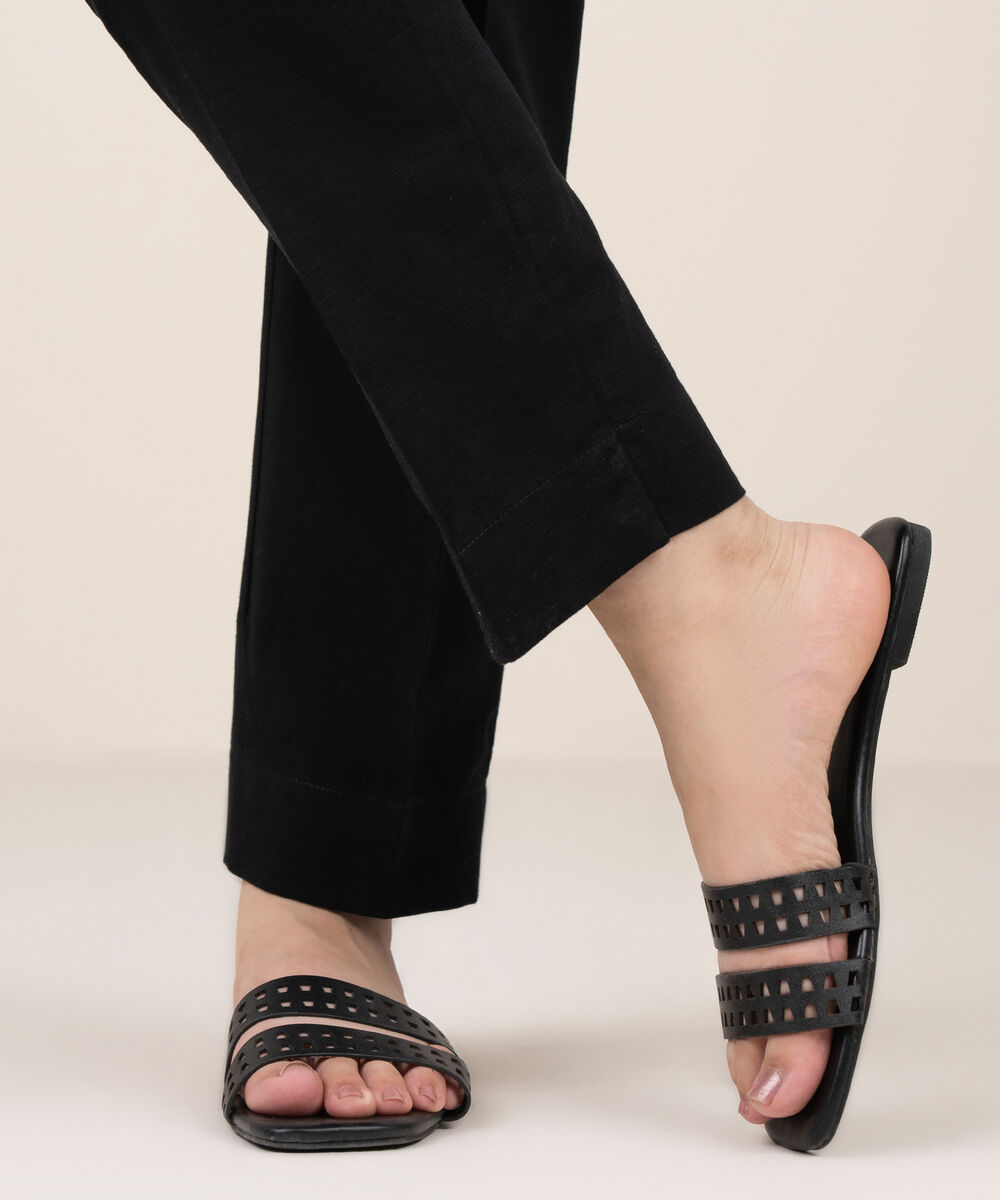 Women's RTW Khaddar Solid Black Straight Pants