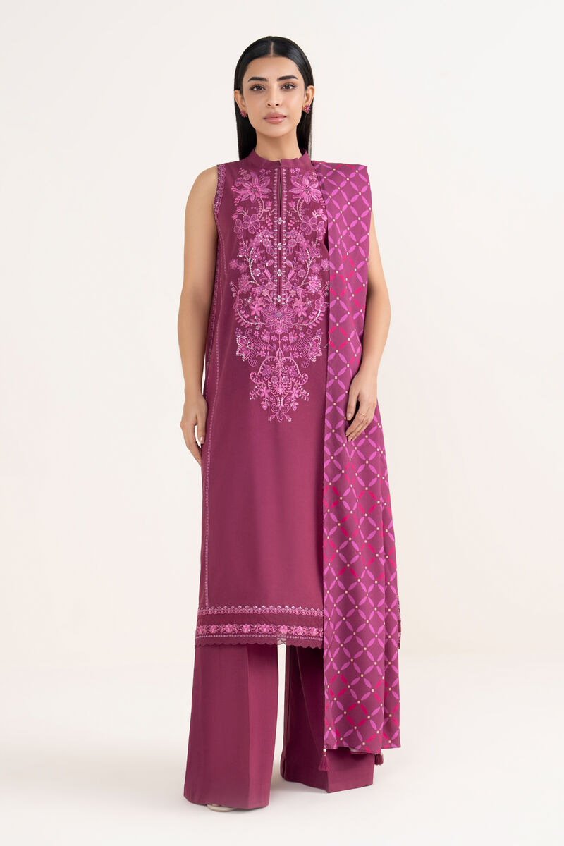 3 Piece -  Embroidered Linen Suit