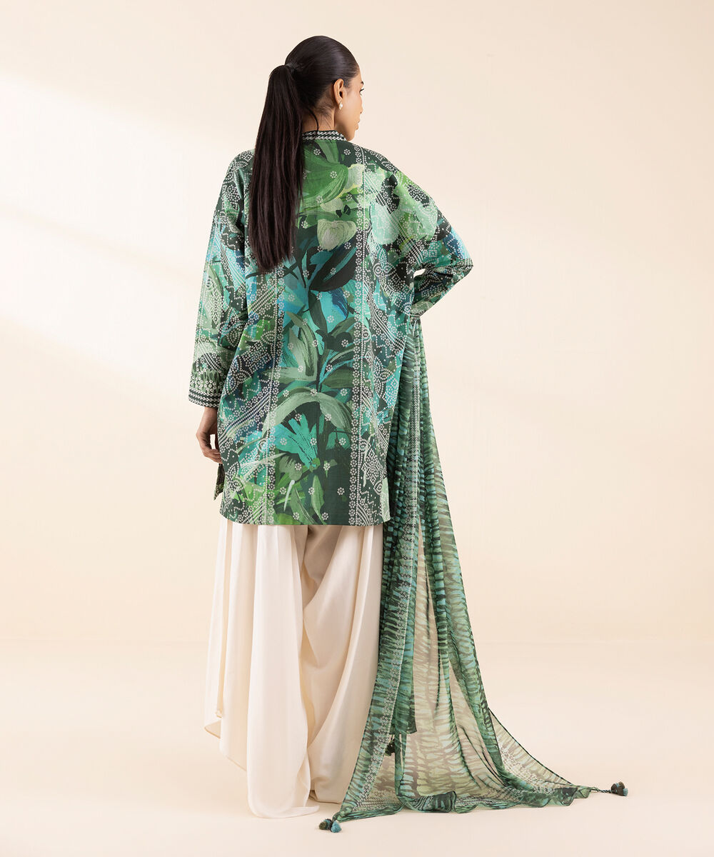 Women's Unstitched Lawn Printed Green 2 Piece Suit