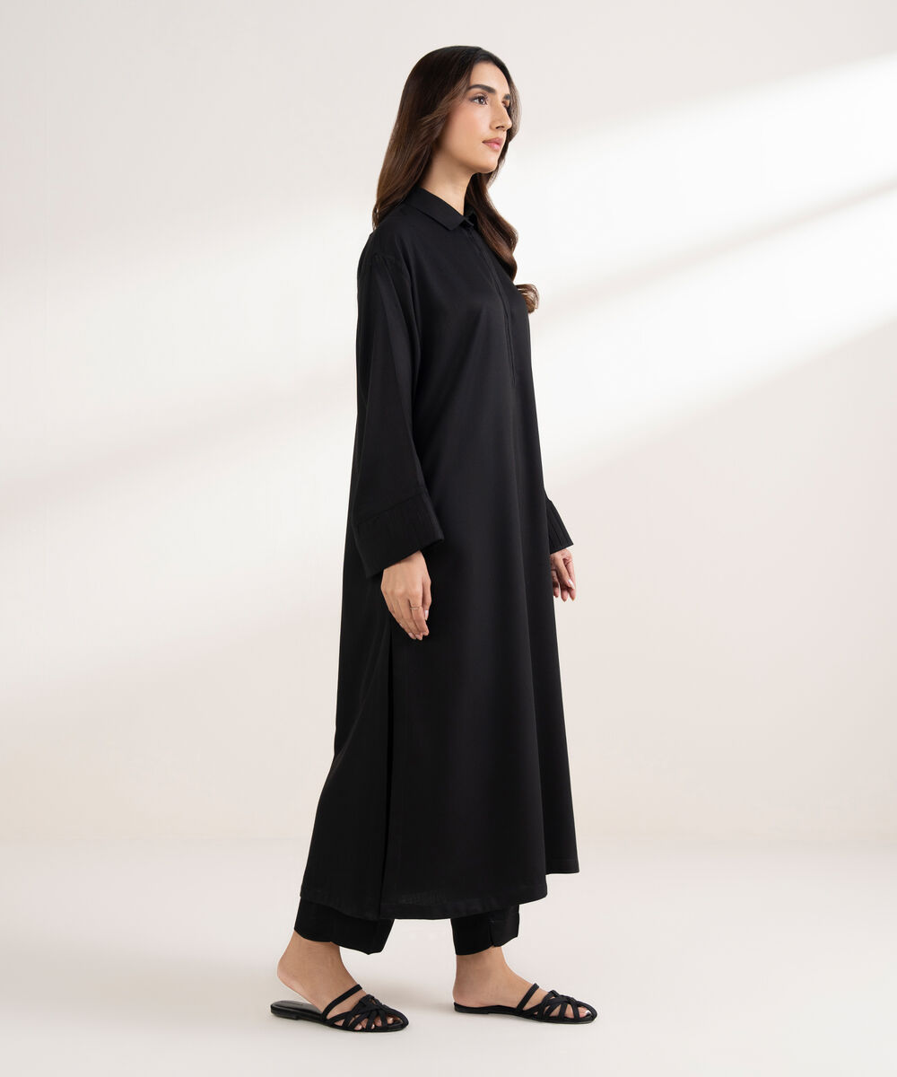 Women's RTW Bedford Solid Drop Shoulder Black Shirt