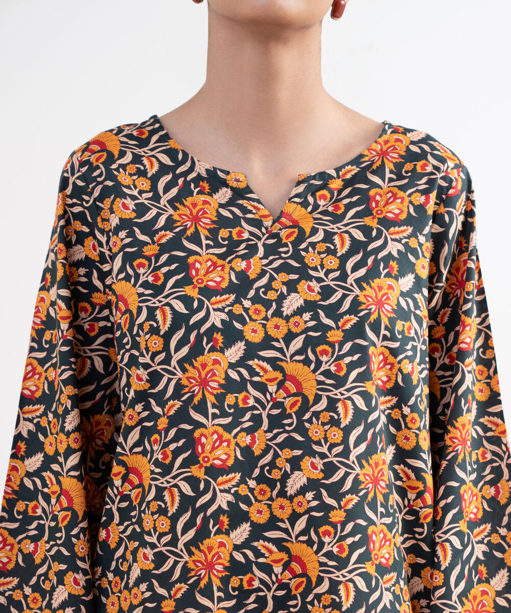 Women's RTW Lawn Viscose Black Printed Straight Shirt