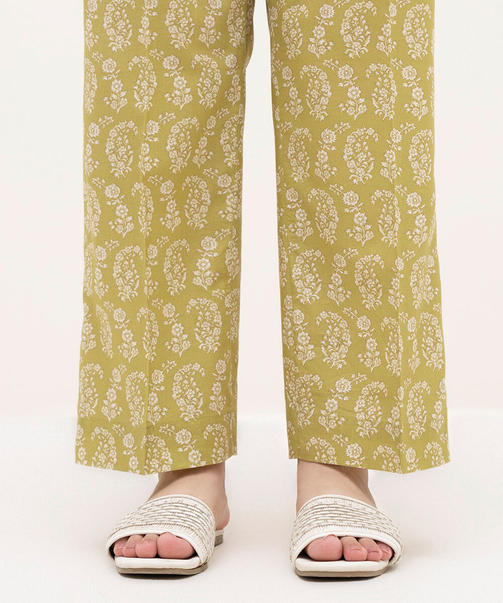 Women's RTW Cambric Yellow Printed Straight Pants