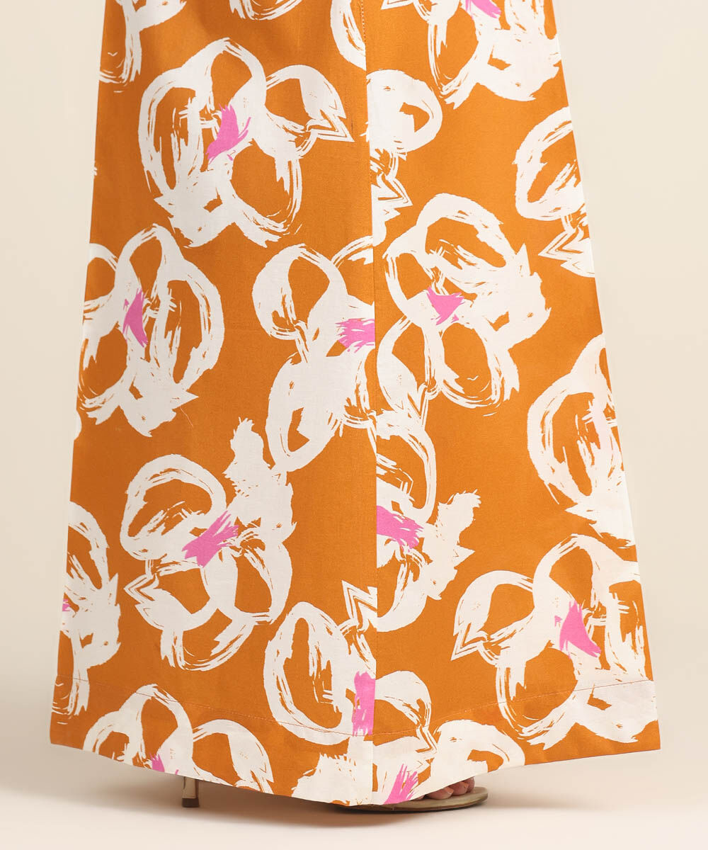 Women's RTW Cambric Orange Printed Flared Pants