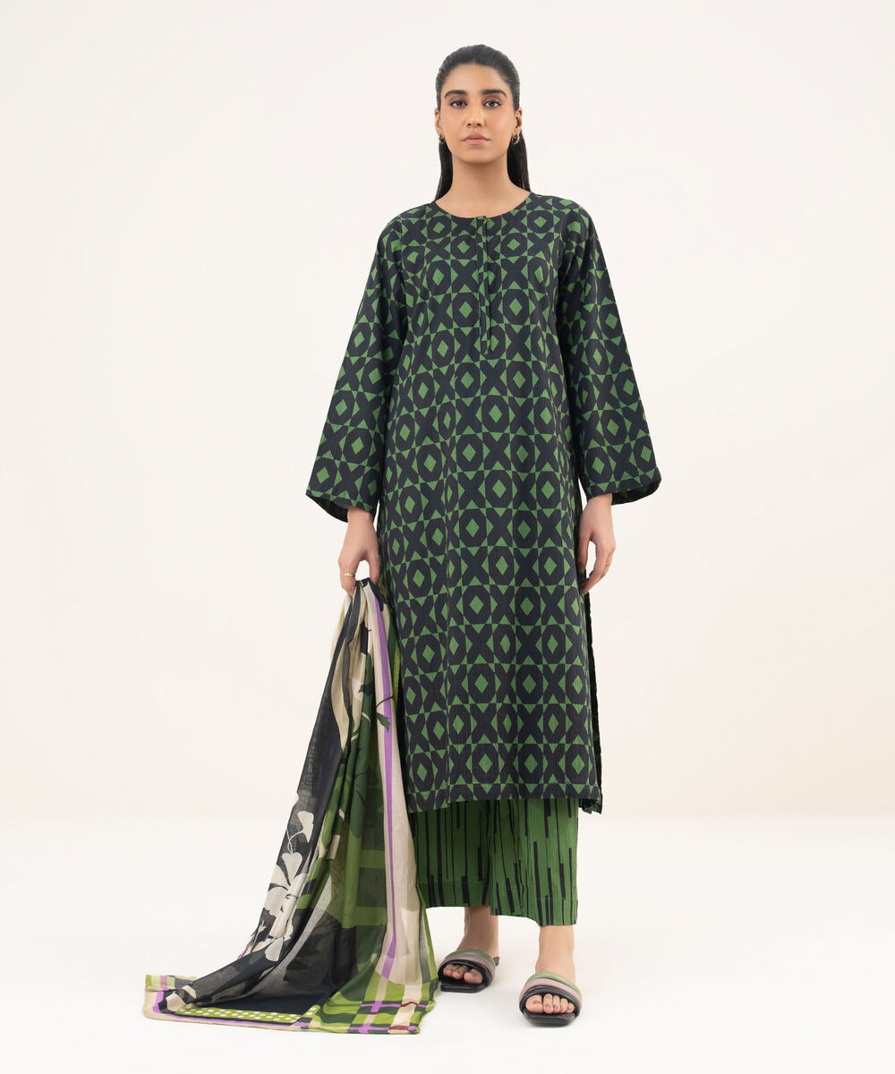 Women's RTW Seersucker Black Printed A-Line Shirt