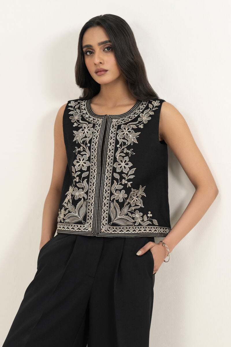 Embroidered Dobby Waistcoat