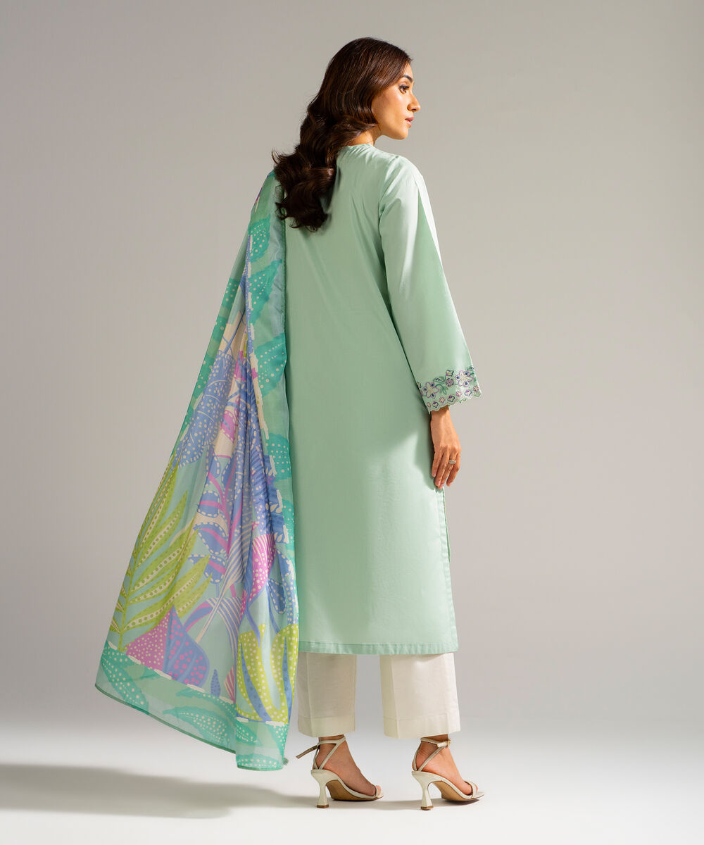 Women's RTW Lawn Embroidered Green 2 Piece Suit