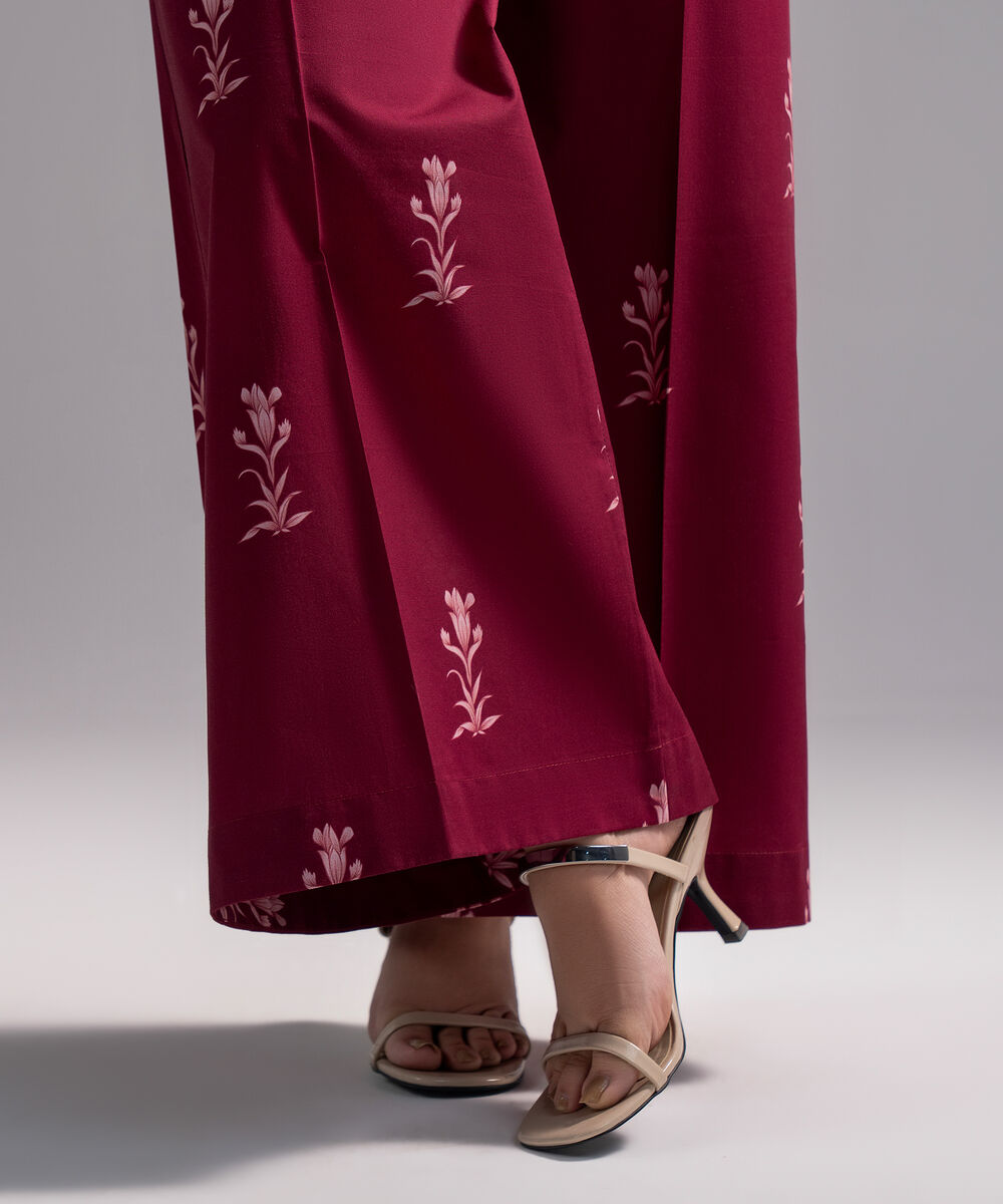 Women's RTW Cambric Printed Plum Flared Pants