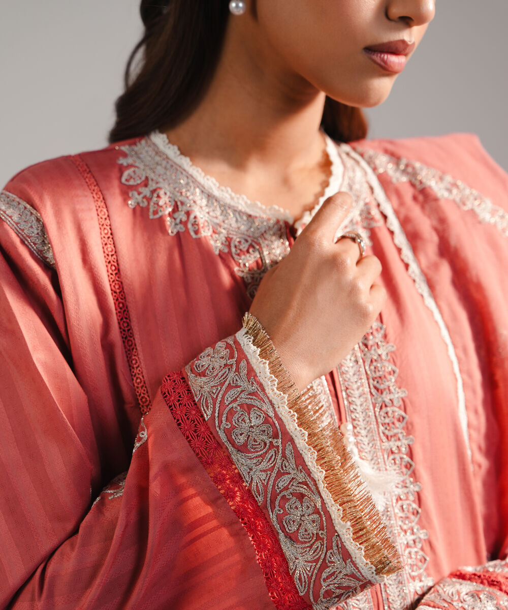 Women's RTW Leno Kara Embroidered Coral 3 Piece Suit